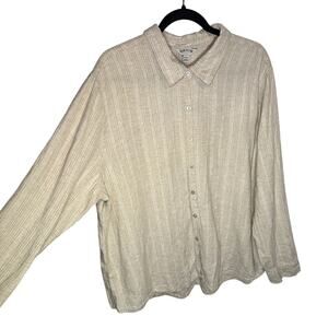 Orvis Linen Shirt XXL Beige Stripe Oversized Grandmacore Coastal Casual